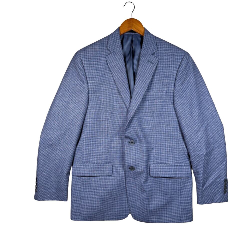 Lauren Ralph Lauren Men Wool Silk Linen Blue Checks Preppy Blazer Sport Coat 40R